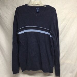 High Sierra Men's Navy V-Neck Sweater with Light Blue Stripe Y2K Sz XL